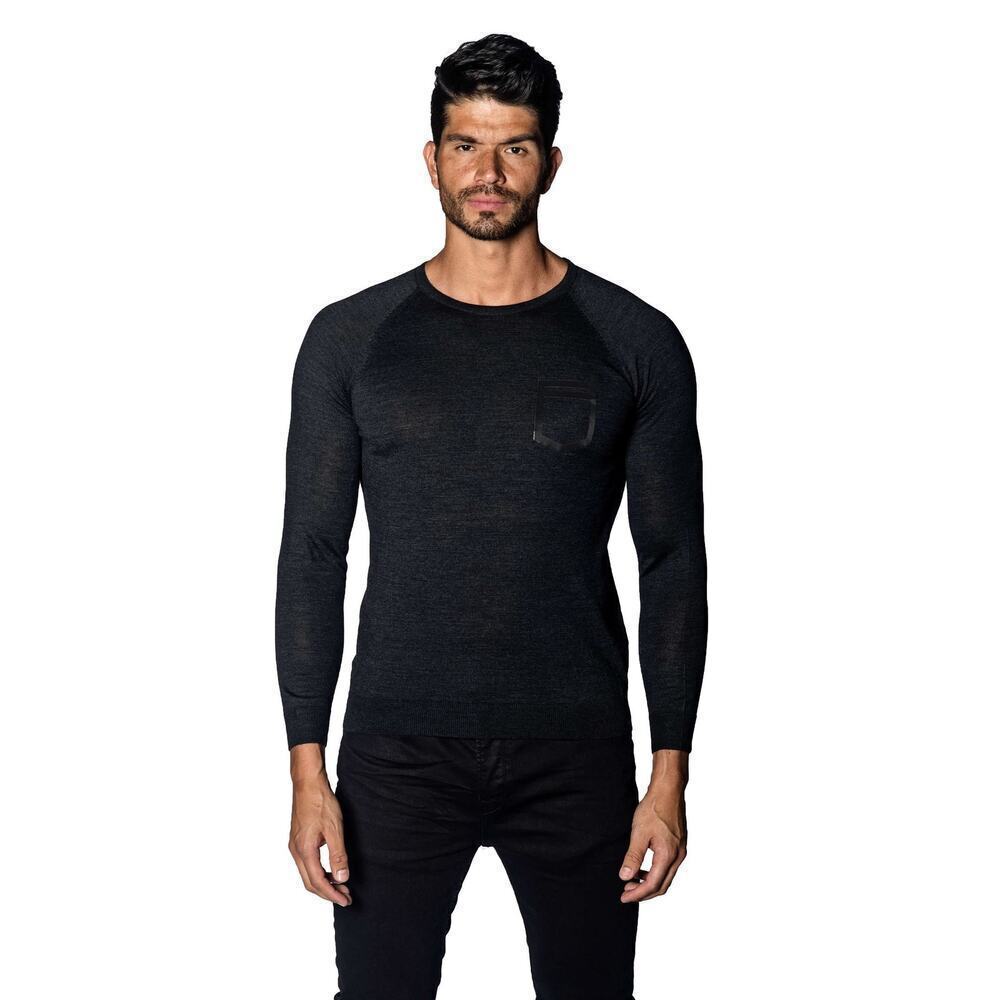 Jared Lang Merino Wool Sweater Faux Pocket Crew Neck Charcoal Men's Large